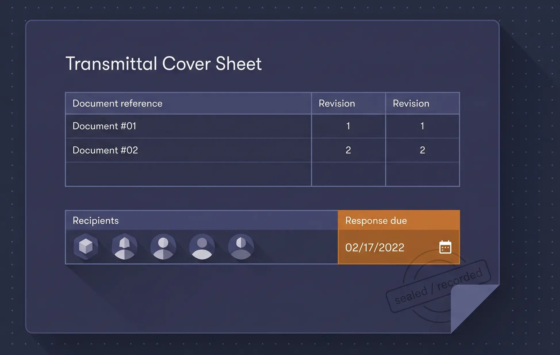 A transmittal cover sheet listing document references, revisions, recipients and a response deadline