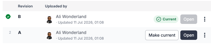 A register row menu open with Set as current highlighted among actions like Open file and Download