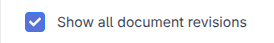 The register with the Show all document revisions toggle on, listing multiple revisions of the same document
